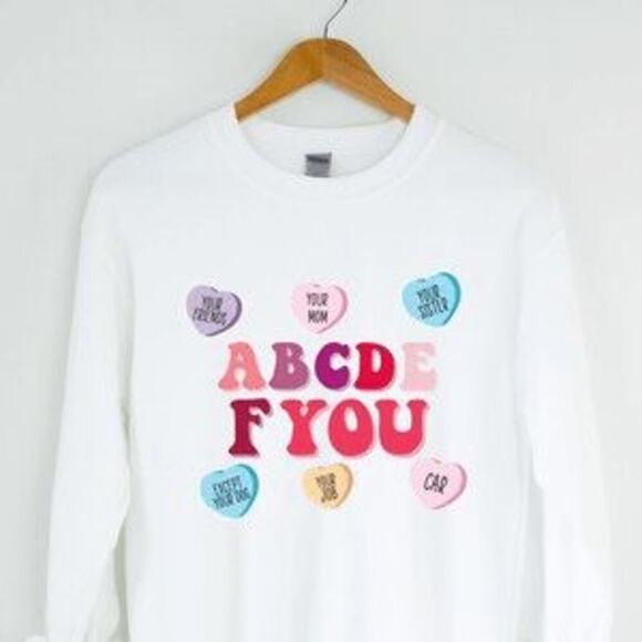 Etsy ABCDE FU Candy Heart Graphic Sweatshirt | Sz M - Picture 7 of 8